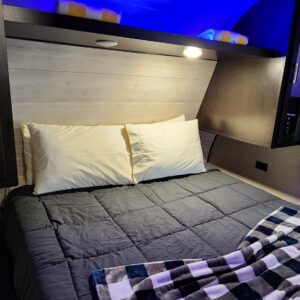 Bedroom of an RV for rent