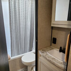 Bathroom of RV for rent